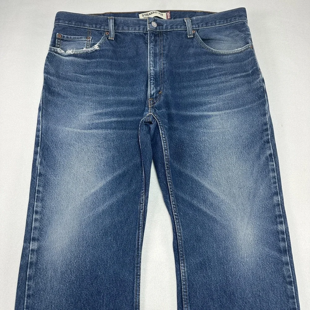 Levi's 505 Jeans Mens 40x29 Blue Regular Straight Denim Medium Wash Fade Wallet